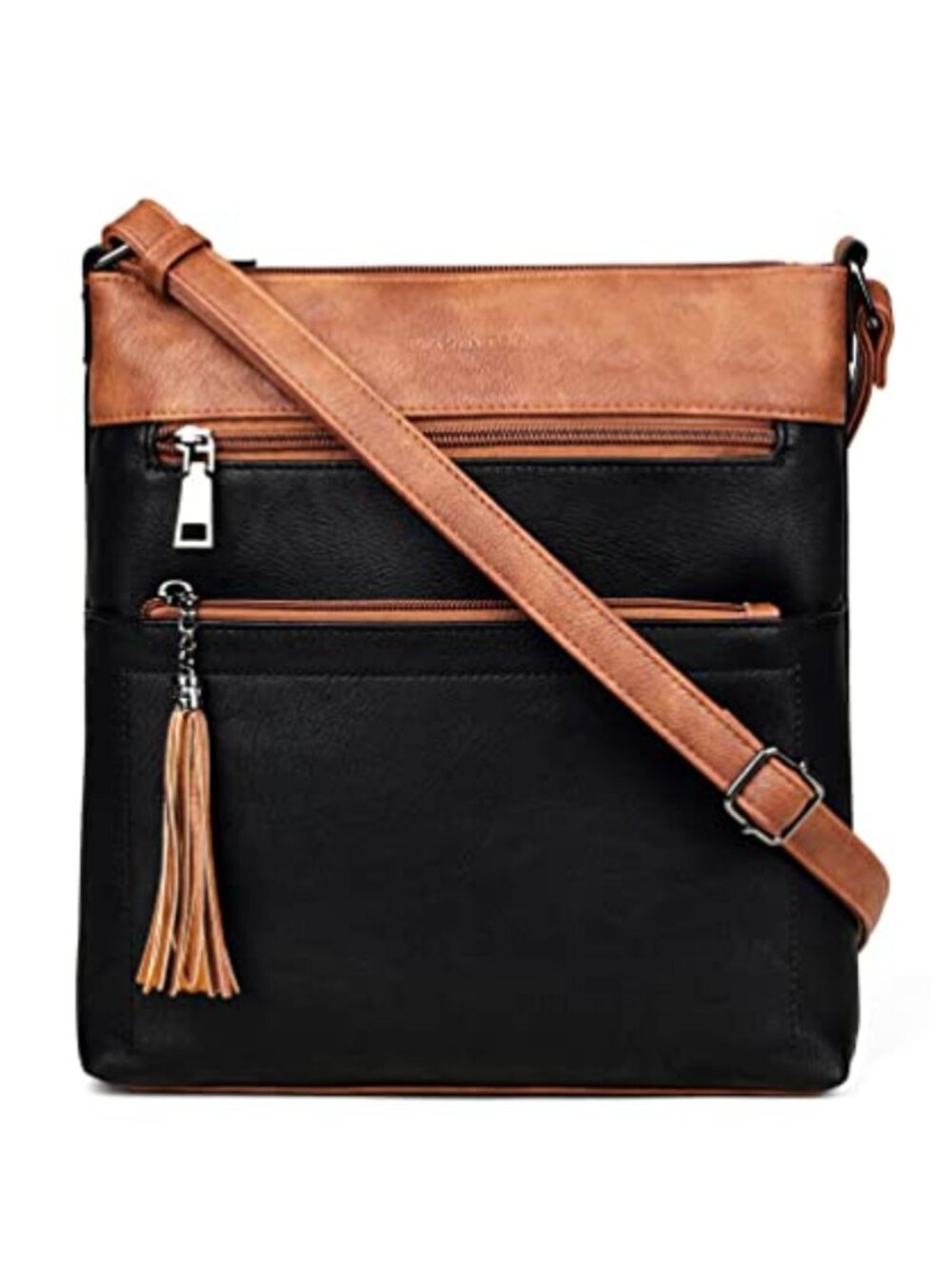 Vegan PU Leather Multi Pocket Crossbody Bag Adjustable Strap Sling Purse